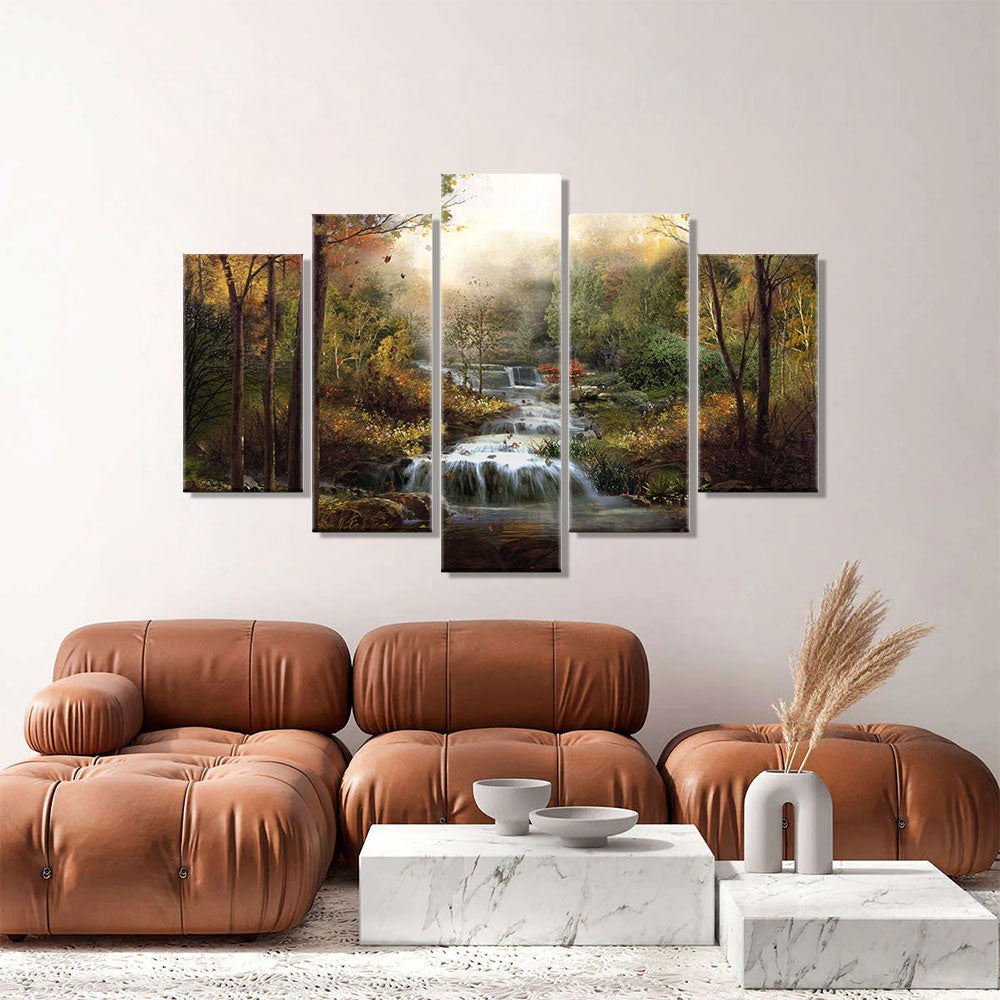 Autumn Stream in forest canvas wall art