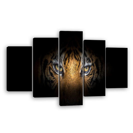 Tiger Face on Black Background Canvas Wall Art