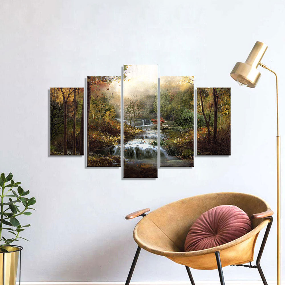 Autumn Stream in forest canvas wall art