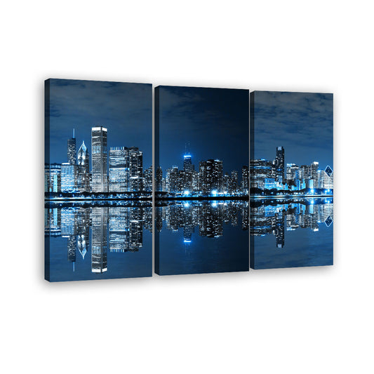 Chicago Blue City Reflection Canvas Wall Art