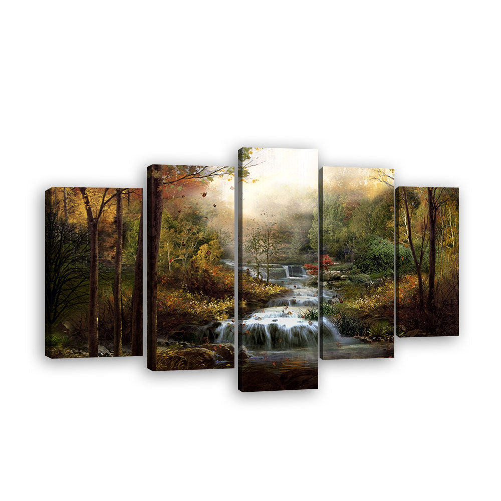 Autumn Stream in forest canvas wall art