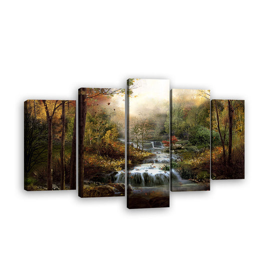 Autumn Stream In Forest Canvas Wall Art