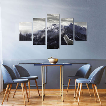 Wolf with Snowy Mountain Canvas Wall Art