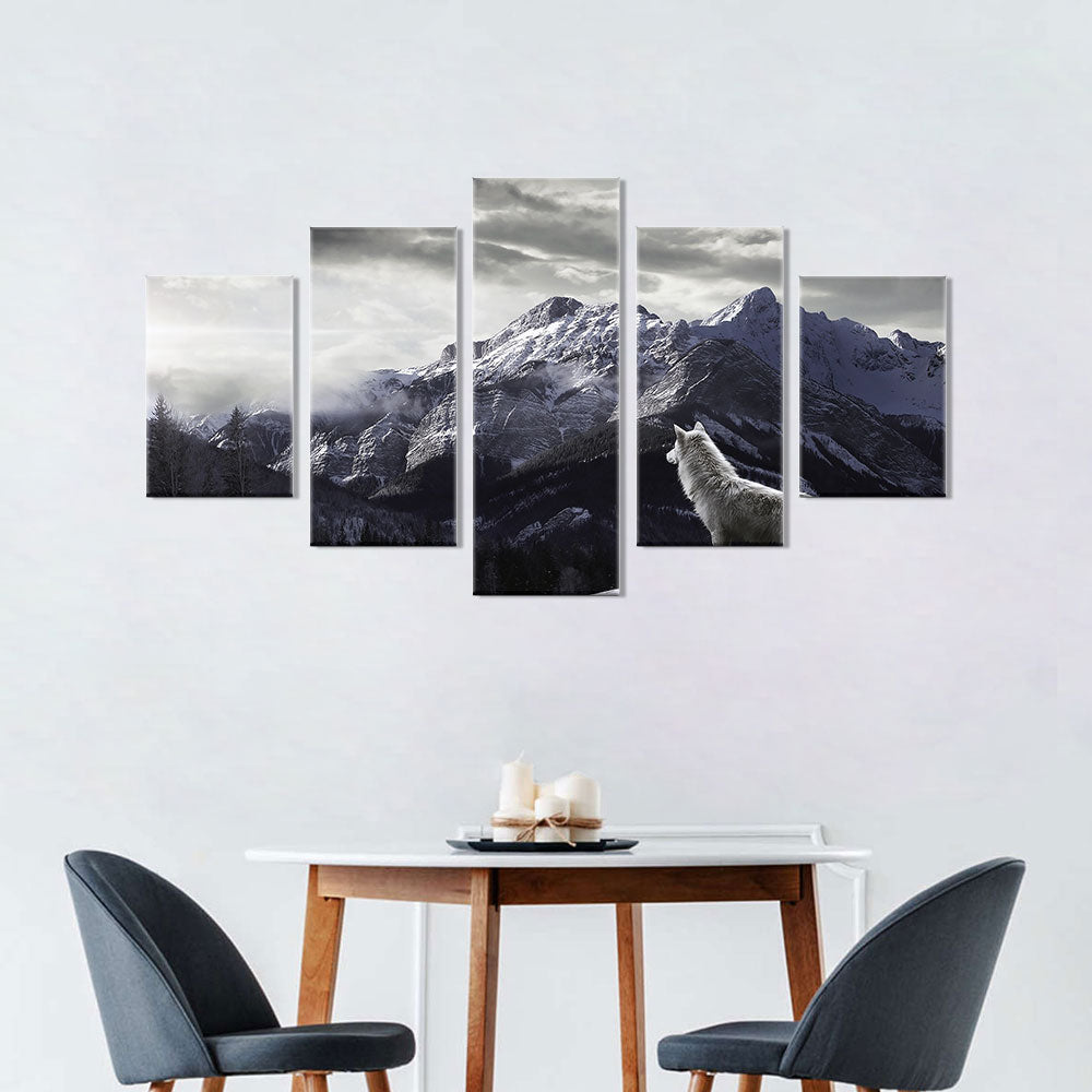 Wolf with snowy mountain canvas wall art