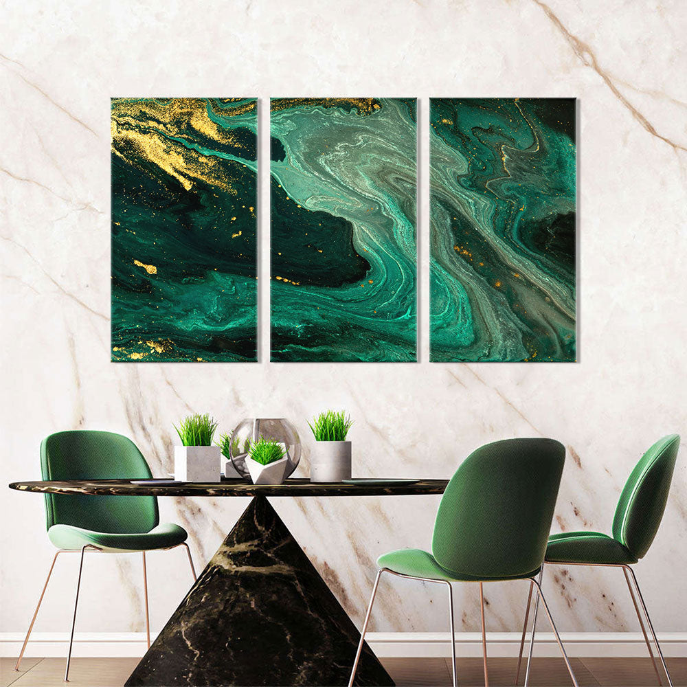 Abstract Gold and Green Marble canvas wall art