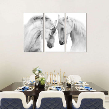 Couple of Beautiful White Horses Canvas Wall Art