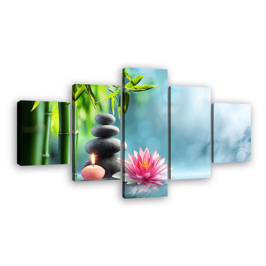 Waterlily with Stones and Bamboo Canvas Wall Art