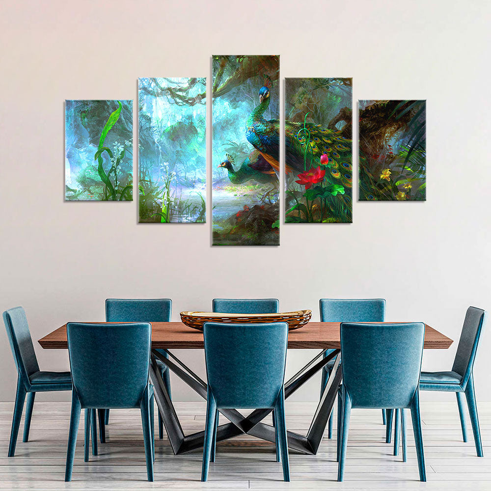 Colorful peacock canvas wall art