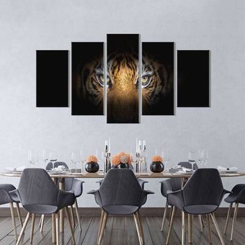 Tiger Face on Black Background Canvas Wall Art