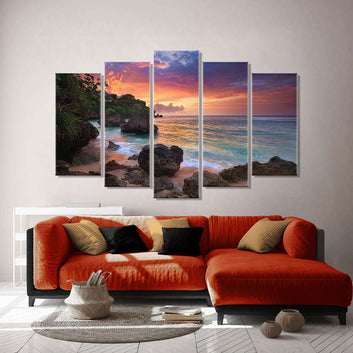 Romantic Sunset Beach Canvas Wall Art