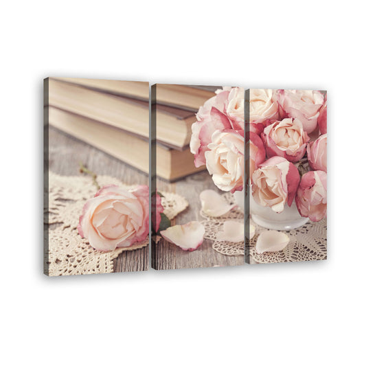 Pink Roses and Old Books Canvas Wall Art