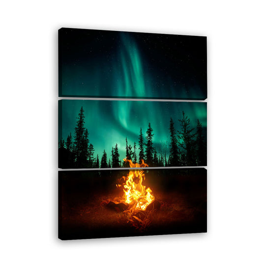 Campfire under the northern lights Canvas Wall Art