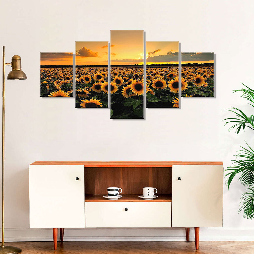 Sunflowers in Sunset Canvas Wall Art