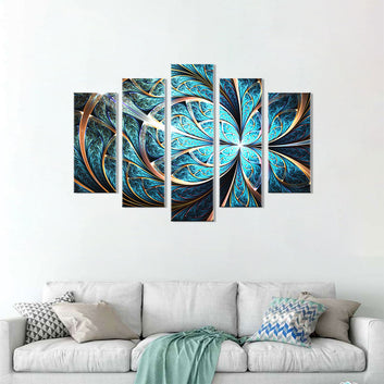 Shiny Blue Fractal Flower Canvas Wall Art