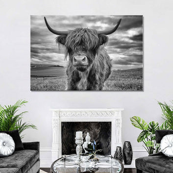 Black and White Highland Cow Canvas Wall Art