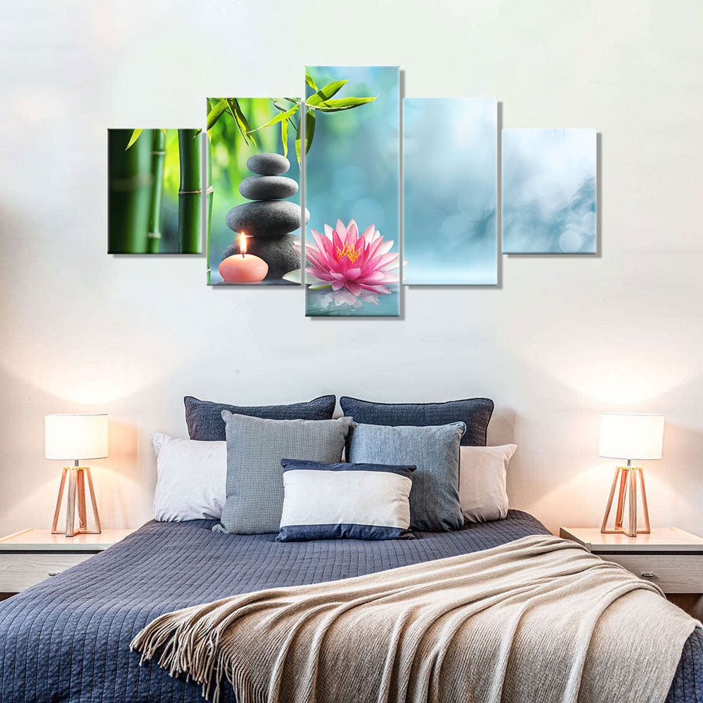 Waterlily with Stones and Bamboo canvas wall art