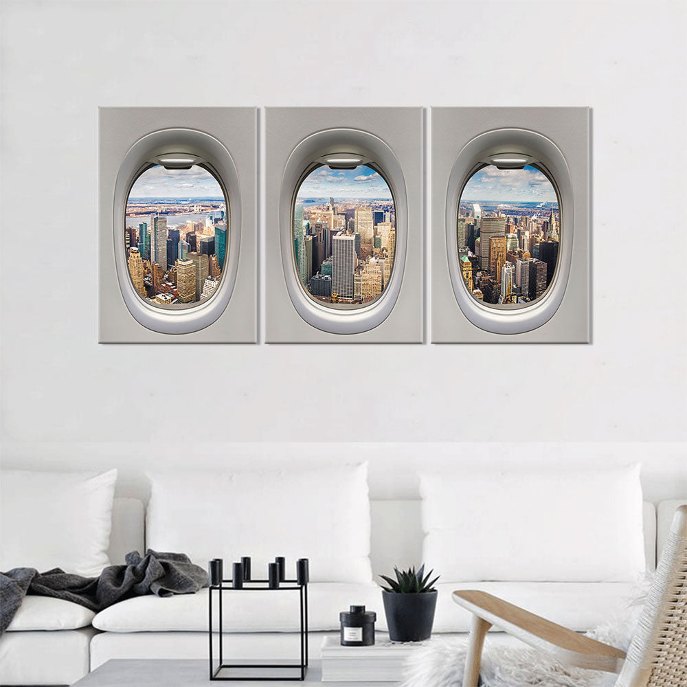 New York City through airplane windows canvas wall art