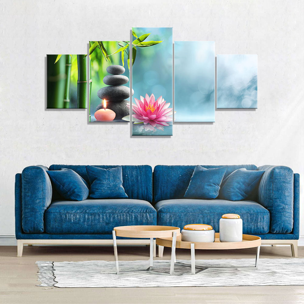 Waterlily with Stones and Bamboo canvas wall art