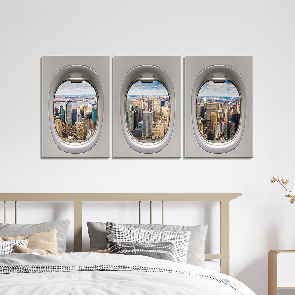 New York City through airplane windows canvas wall art