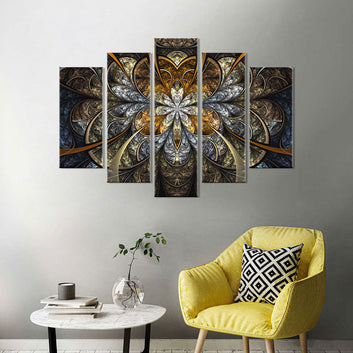 Digital Yellow Fractal Flower Canvas Wall Art