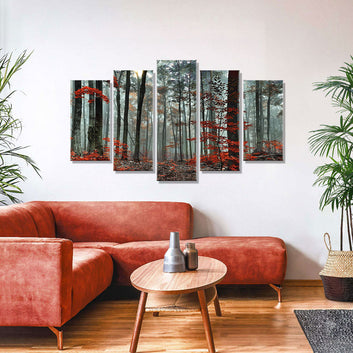 Red Forest Trees Canvas Wall Art