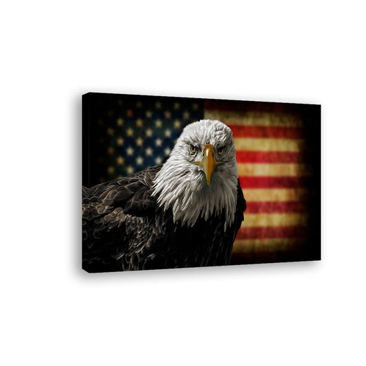 Bald Eagle with USA Flag Canvas Wall Art