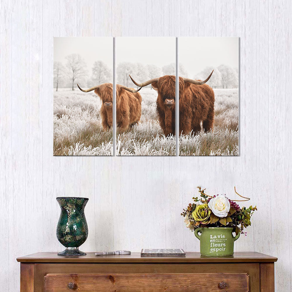 Two Highland Cows in Snow canvas wall art